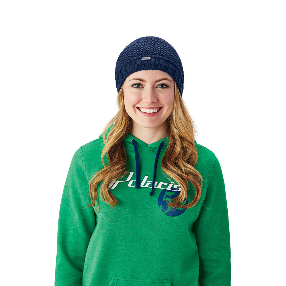 Polaris Seed Stitch Beanie with Pom Pom Navy Womens