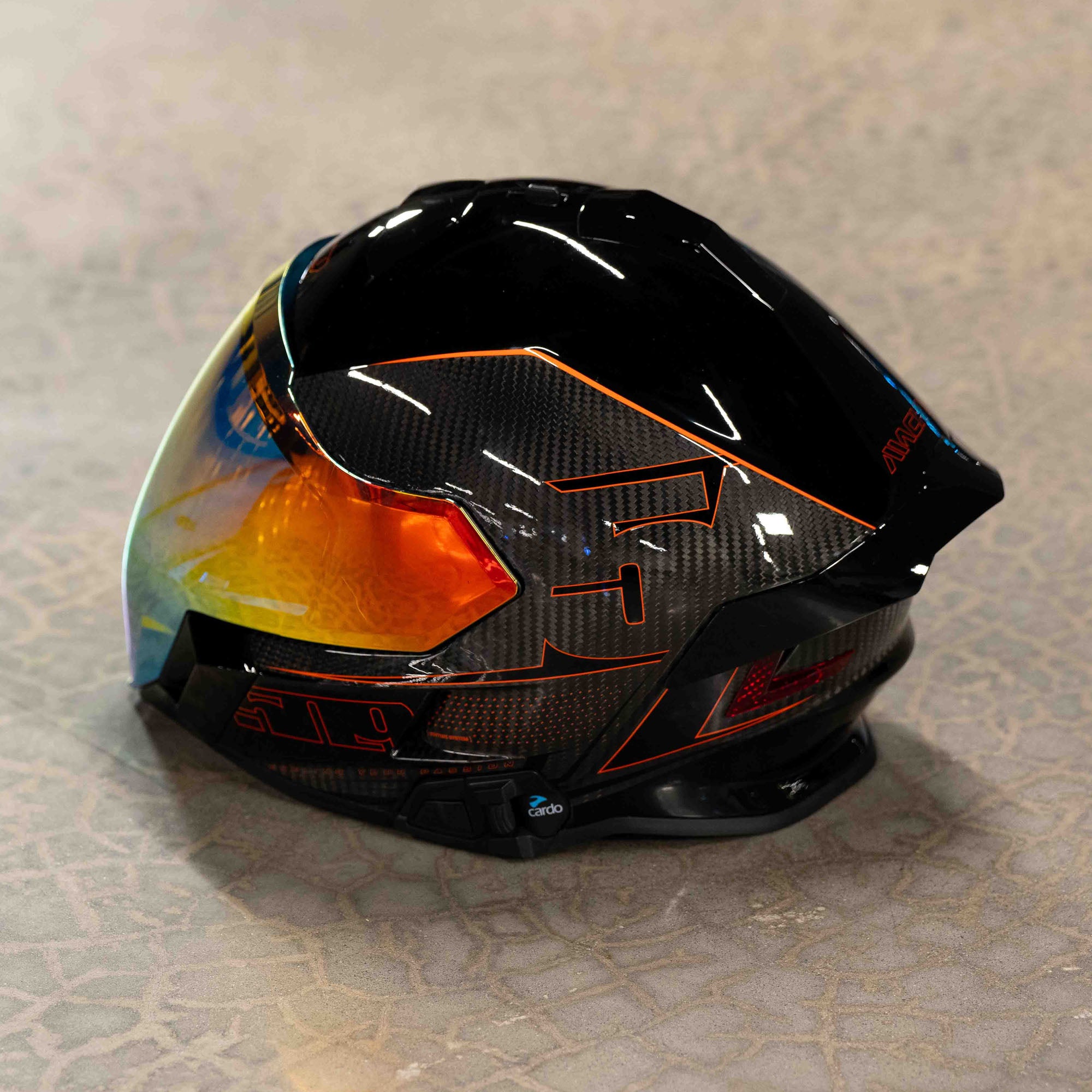 509  Mach V Carbon Commander Helmet Cardo Fidlock Venturi Venting Orange FMVSS 218