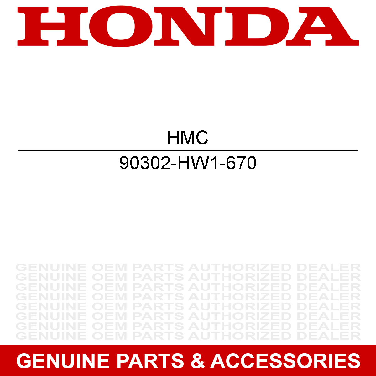 Honda 90302-HW1-670 Nut AquaTrax F12 F12X R12 R12X