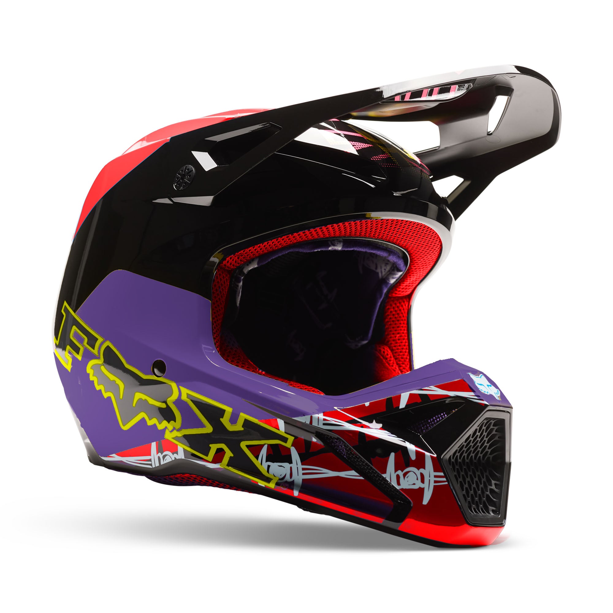 Fox Racing  V1 Barbed Wire Special Edition Helmet Adjustable Vented Black Red FMVSS 218