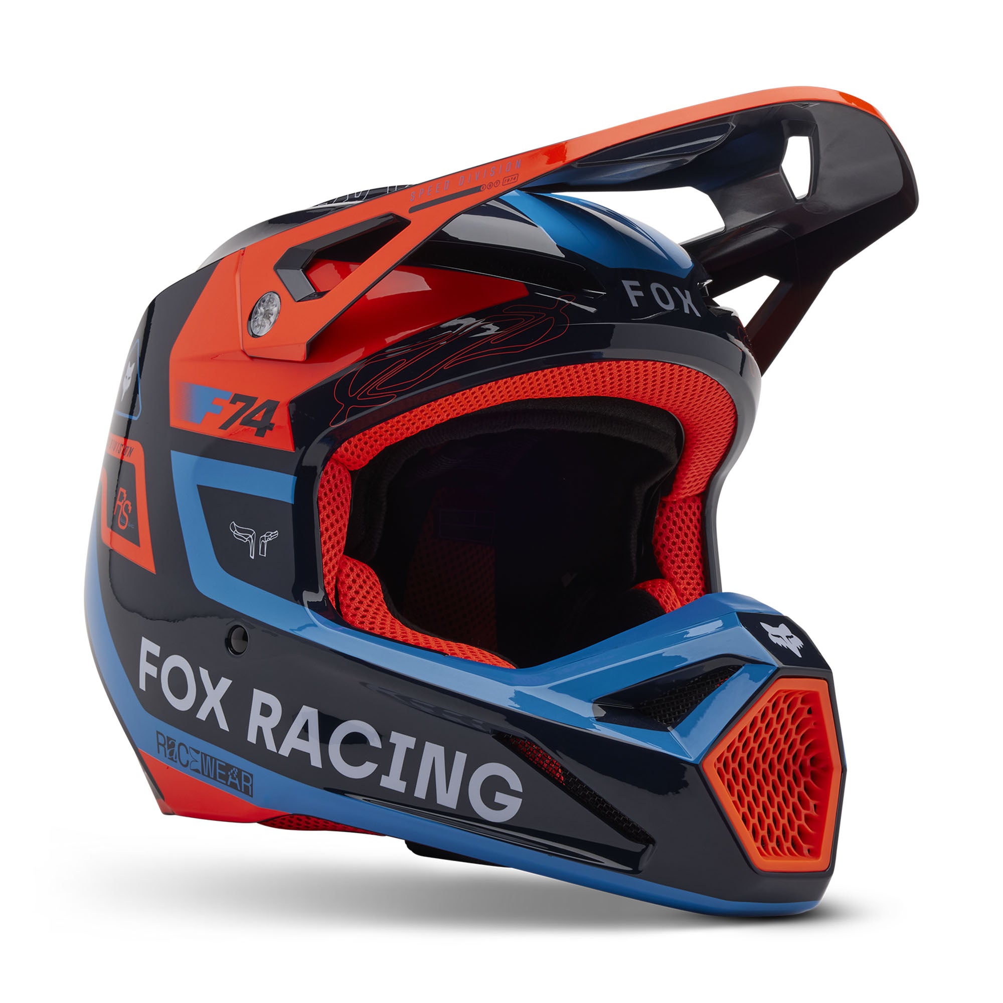^*^様 FOX フルフェイスヘルメット ブラック/ブルー Fox Racing Youth V1 Race Spec Open Face Offroad Helmet Midnight Blue