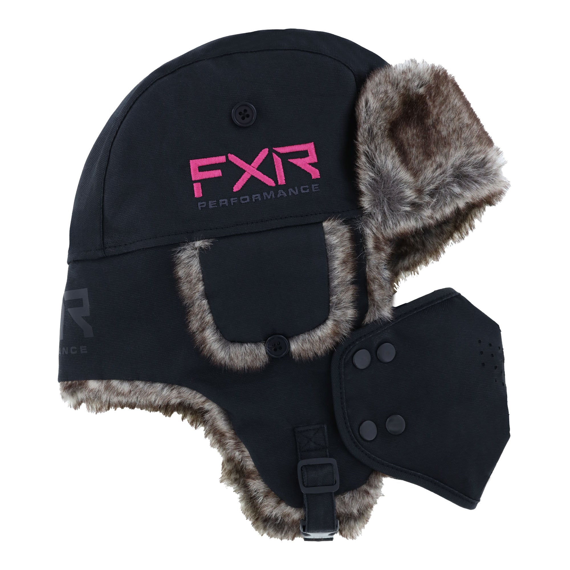 FXR  Youth Trapper Hat Cap Faux Fur Lining Snap-On Vented Mask Water Resistant