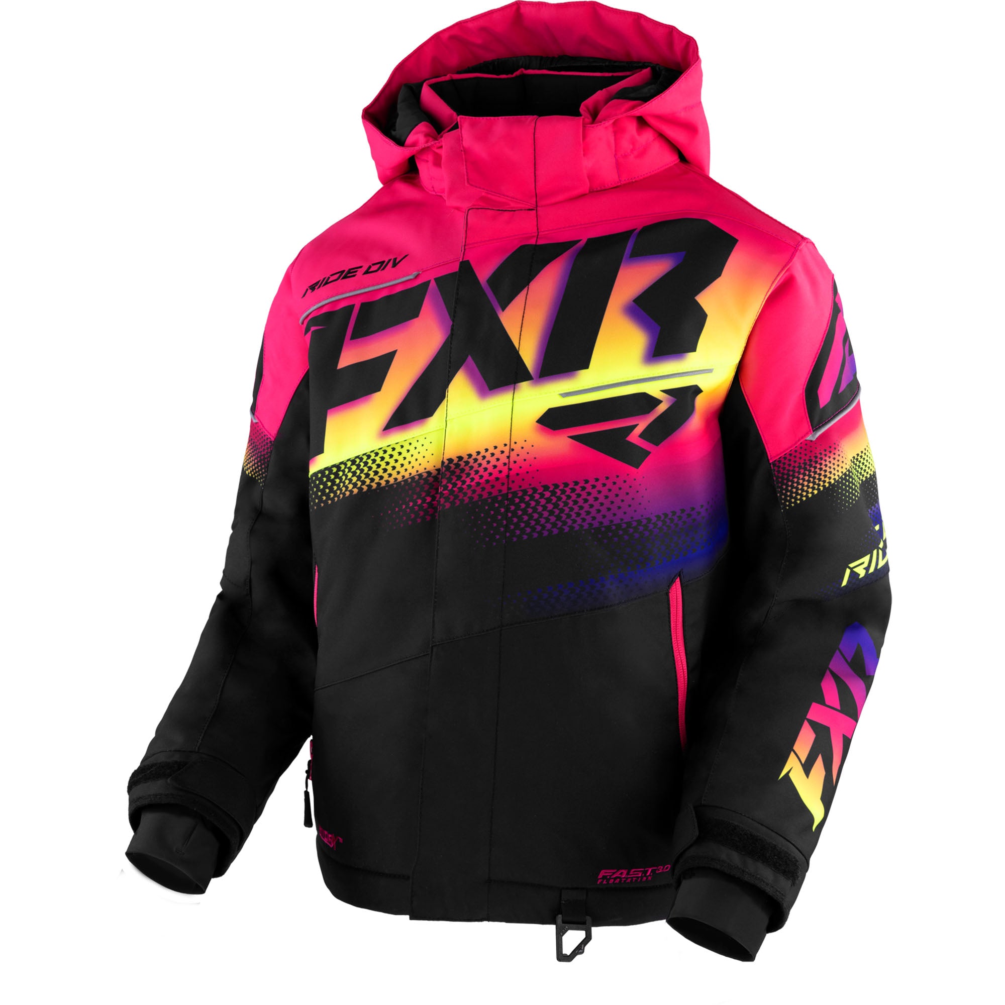 FXR Youth Boost Snowmobile Jacket Black/Neon Fusion Unisex-Child