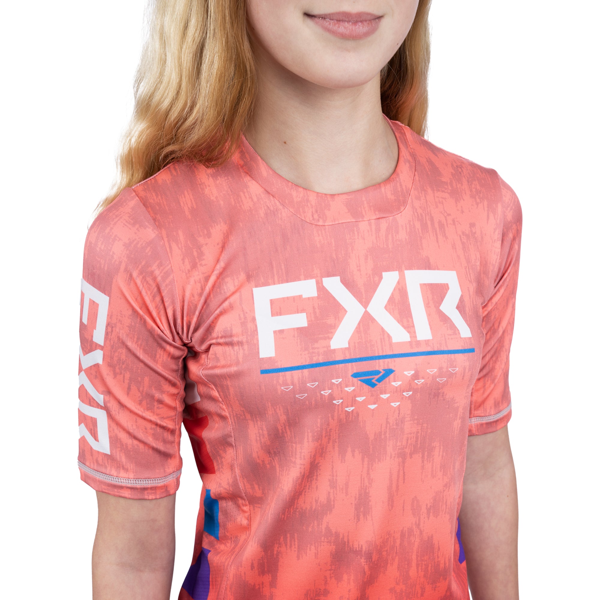 FXR  Girls ProFlex UPF Short Sleeve Jersey T-Shirt Tee Droptail Melon Blast