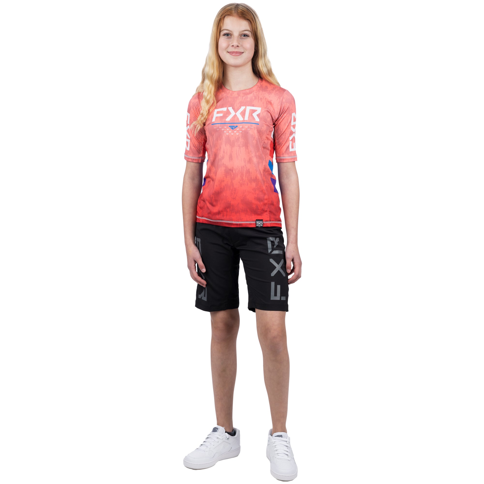 FXR  Girls ProFlex UPF Short Sleeve Jersey T-Shirt Tee Droptail Melon Blast