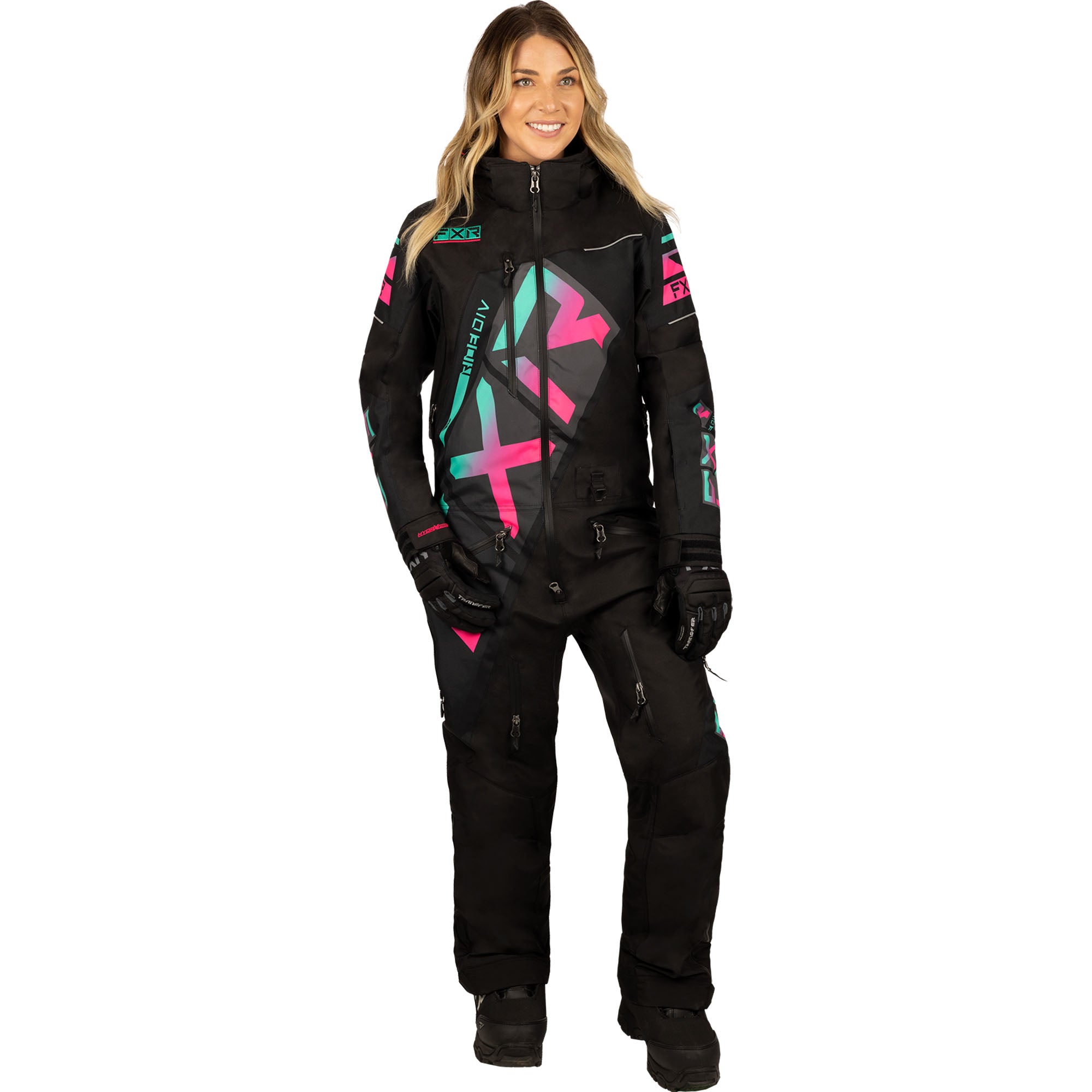 FXR CX F.A.S.T. Insulated Snowmobile Monosuit Black/Mint-E Pink Fade Womens
