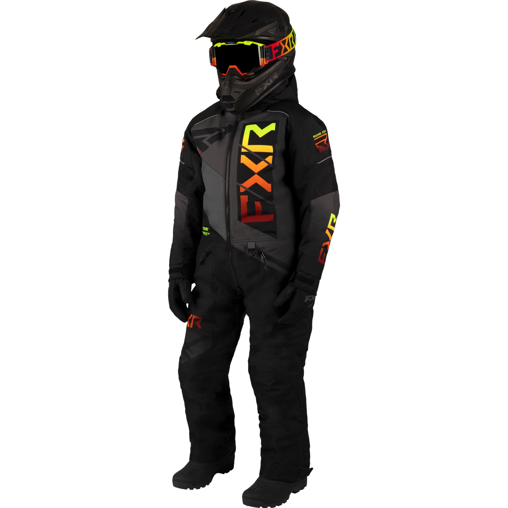 FXR Youth Helium Snowmobile Monosuit Black/Charcoal/Inferno Unisex-Child