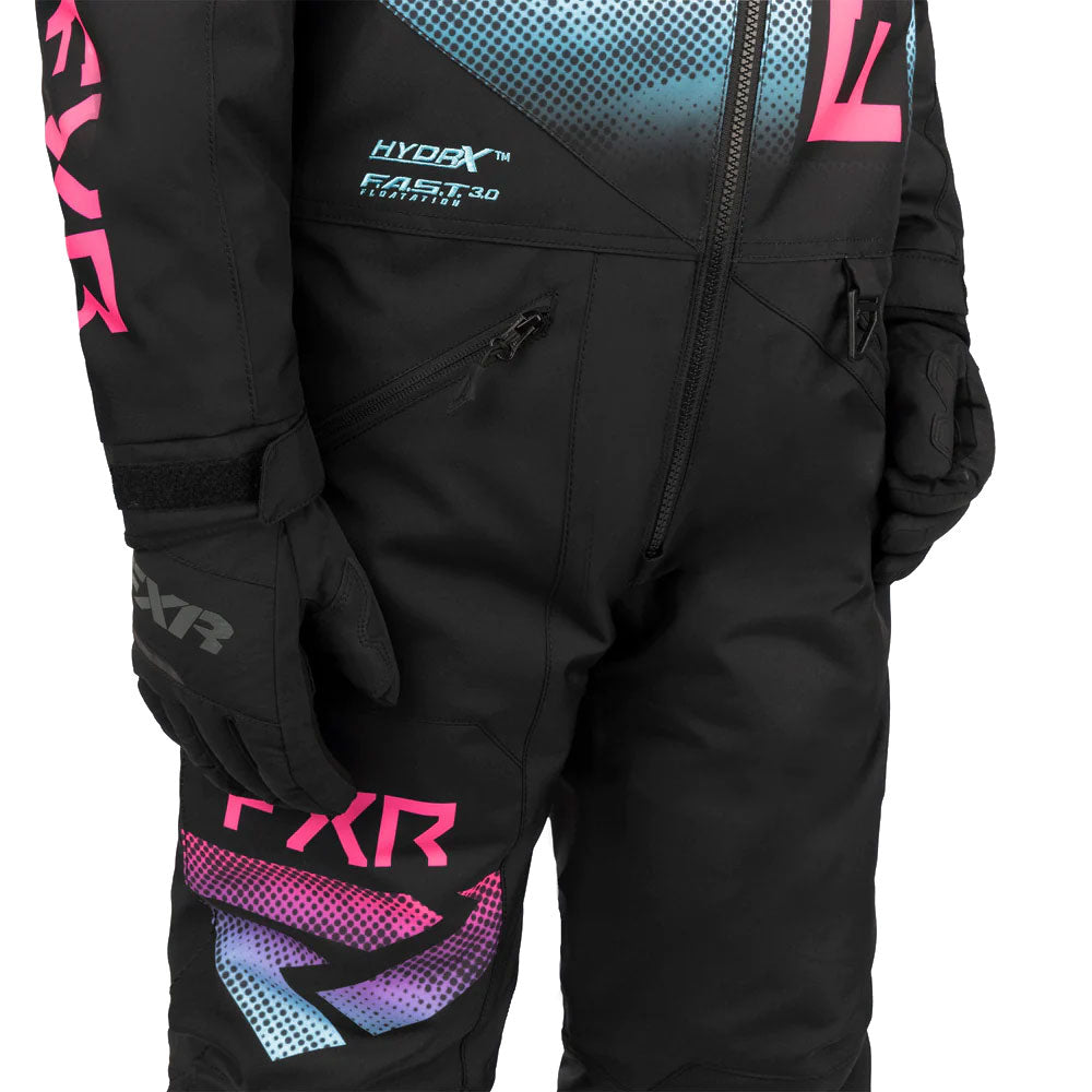 FXR  Youth Helium Snowmobile Monosuit F.A.S.T. 3.0 HydrX Black Sky-E Pink Haze