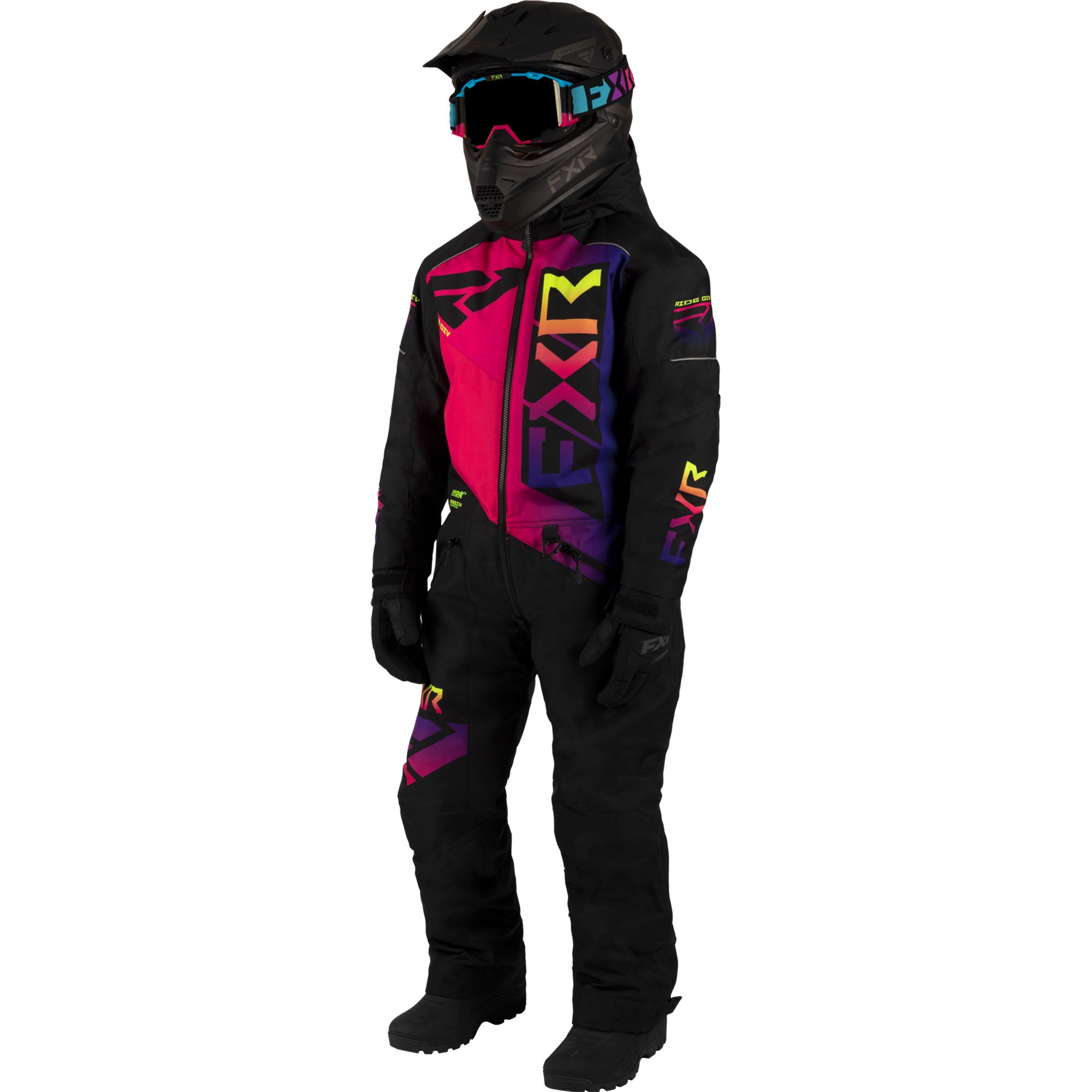FXR Youth Helium Snowmobile Monosuit Black/Neon Fusion Unisex-Child