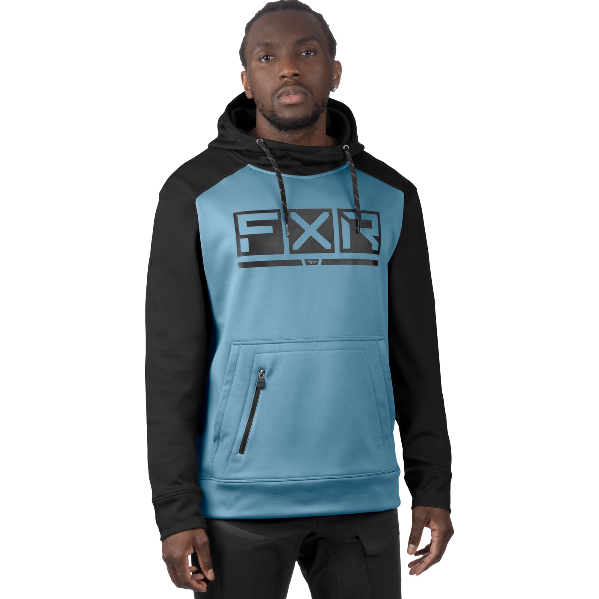 FXR  Podium Tech Pullover Hoodie DWR Finish Zippered Pocket Casual Steel Black