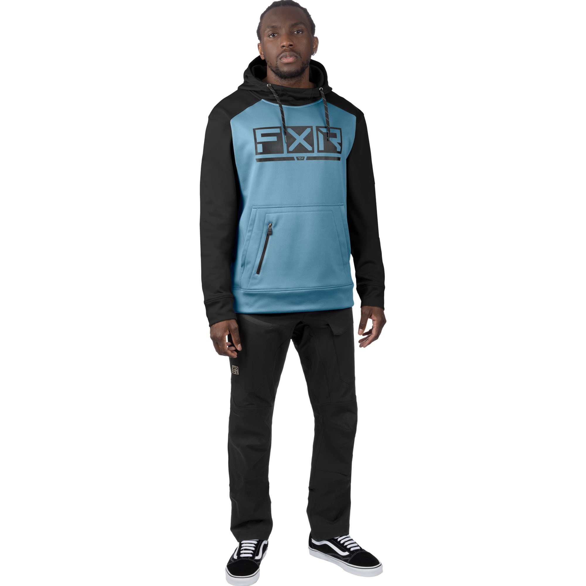 FXR  Podium Tech Pullover Hoodie DWR Finish Zippered Pocket Casual Steel Black