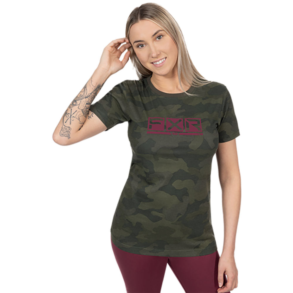 FXR Podium Premium T-Shirt Army Camo/Merlot Green