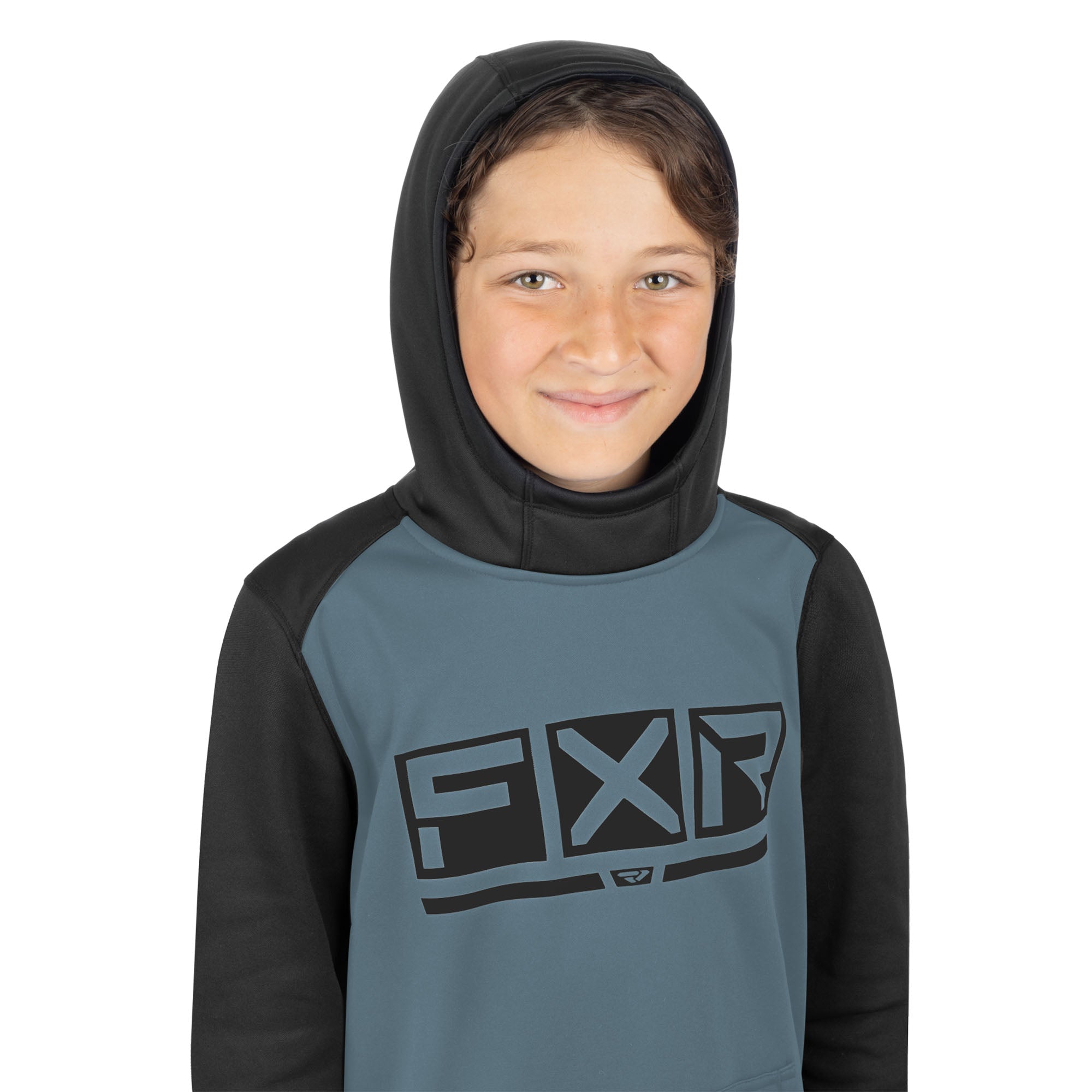 FXR  Youth Podium Tech Pullover Hoodie Hoody Front Pouch Casual Steel Black