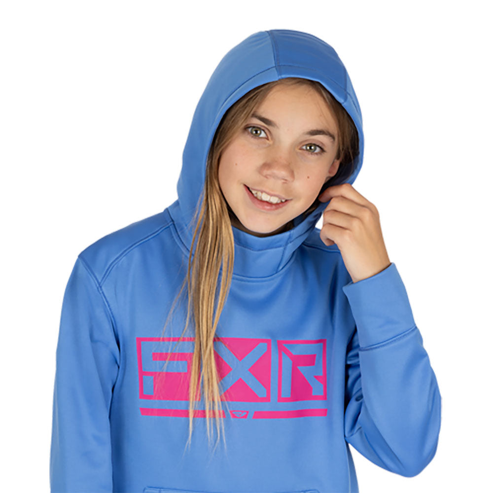 FXR  Podium Tech PO Pullover Hoodie Soft Front Pouch Casual Tranquil Blue Razz