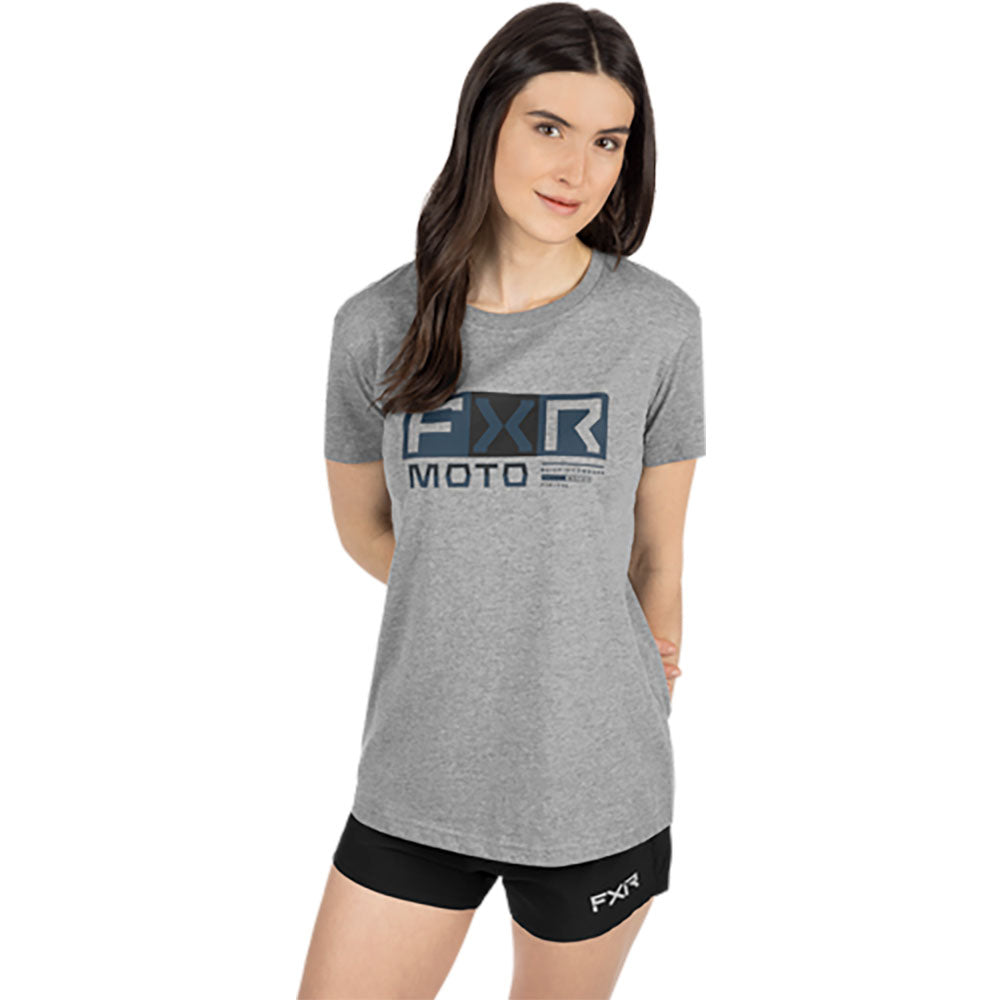 FXR  Womens Moto Premium T-Shirt Tee Soft Cotton Blend Grey Heather Dark Steel