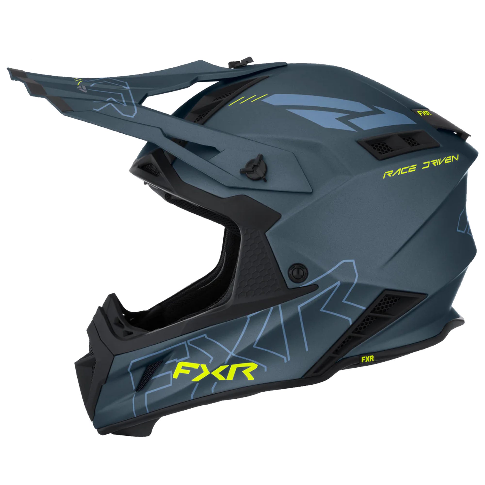 FXR  Helium Prime Helmet Lightweight Quick-Release Fiberglass Dark Steel HiVis FMVSS 218