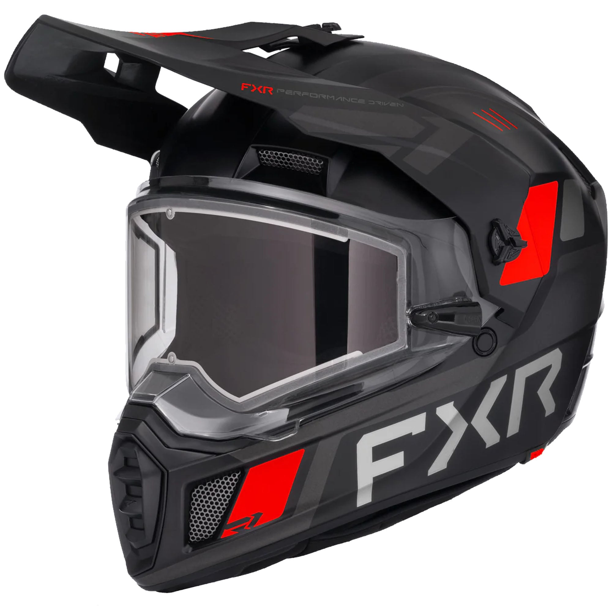 FXR  Clutch X Helmet w Electric Shield Heated Light Quick-Release Black Red FMVSS 218