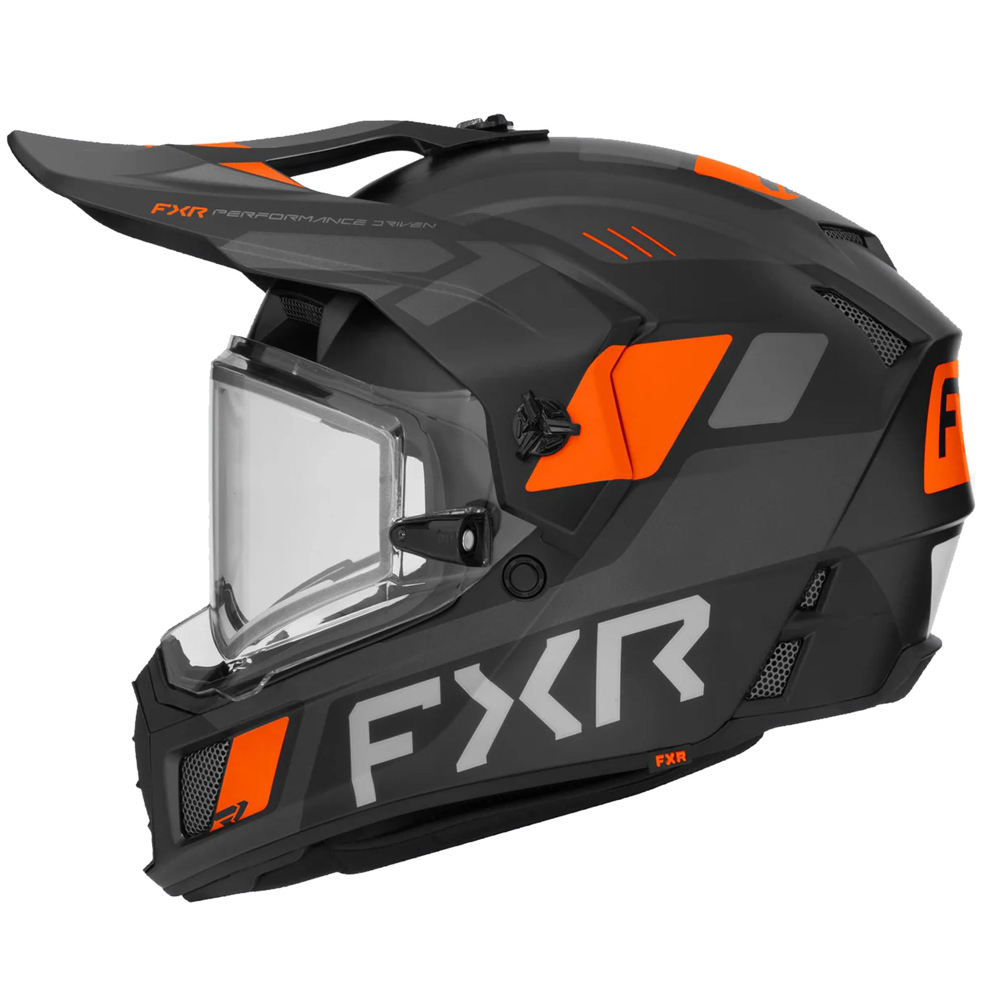 FXR  Clutch X Helmet w Electric Shield Heated Light Quick-Release Black Orange FMVSS 218