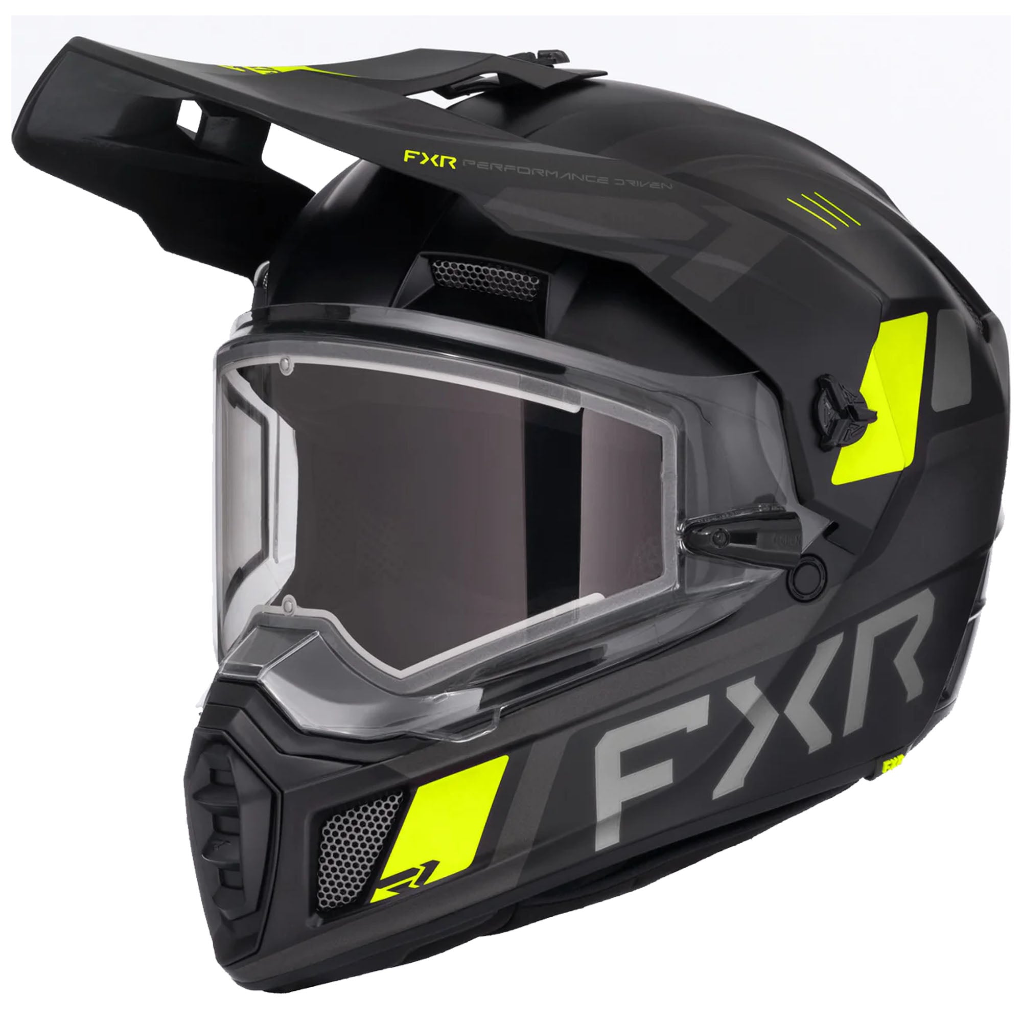 FXR  Clutch X Helmet w Electric Shield Heated Light Quick-Release Black HiVis FMVSS 218