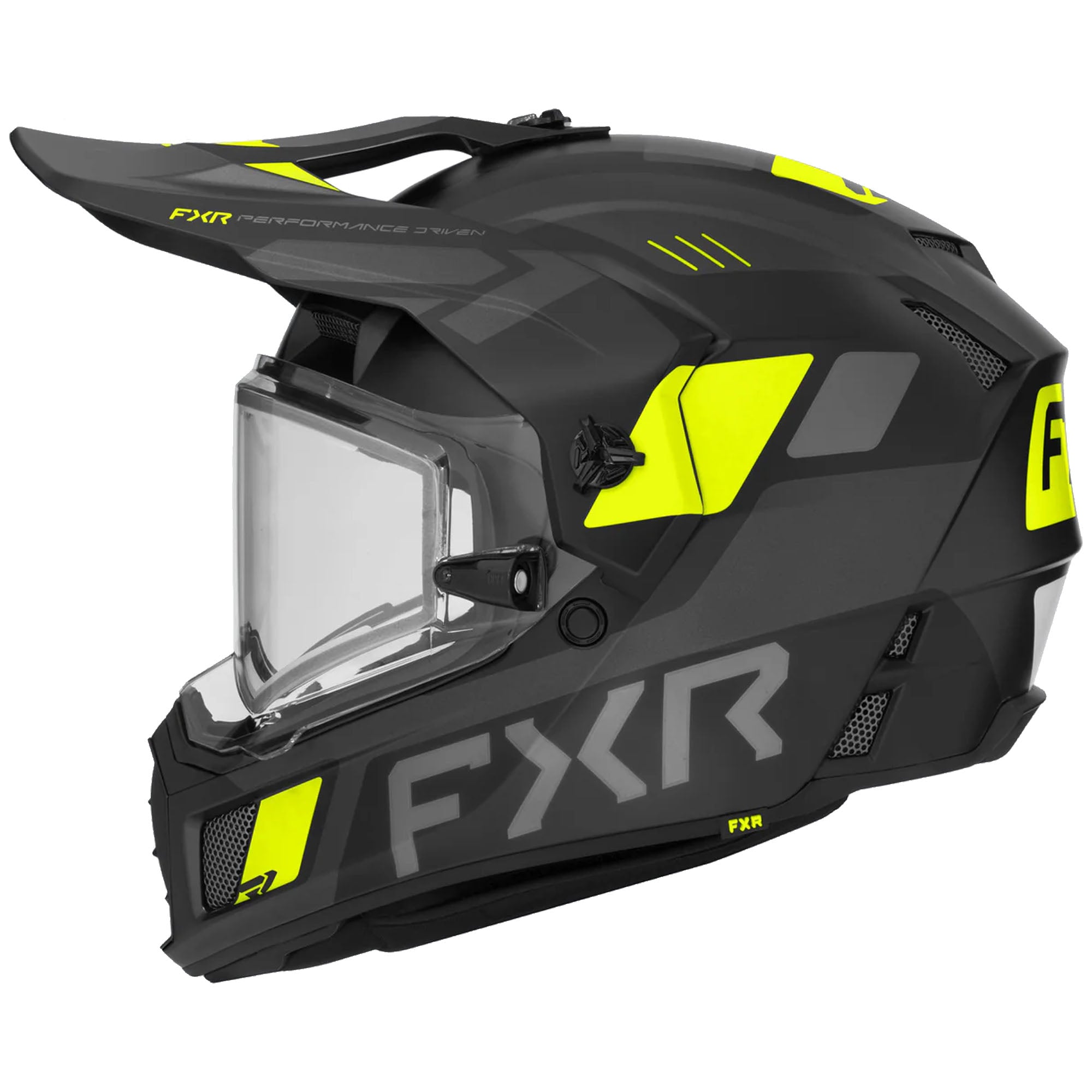 FXR  Clutch X Helmet w Electric Shield Heated Light Quick-Release Black HiVis FMVSS 218
