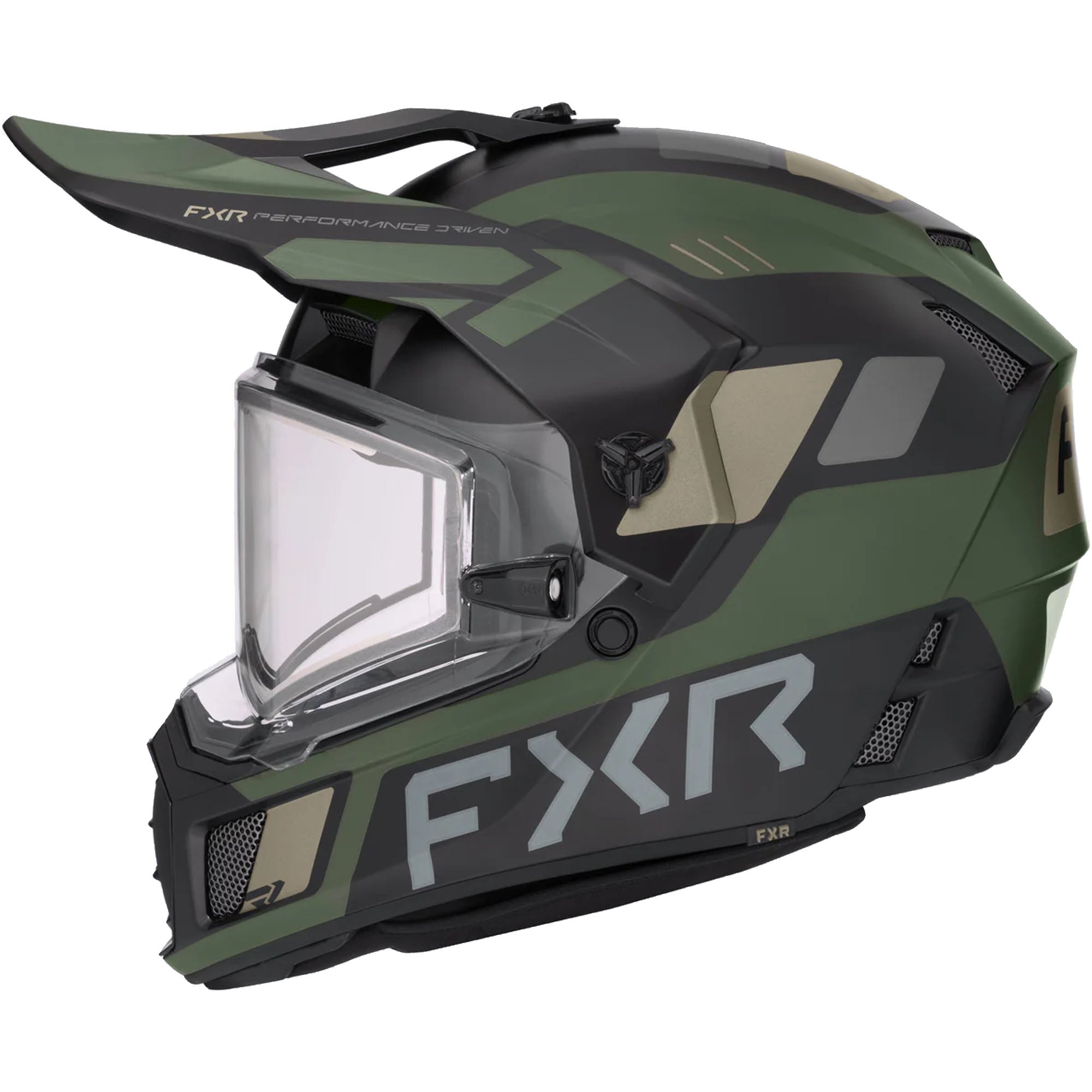 FXR  Clutch X Helmet w Electric Shield Heated Light Quick-Release Black Army FMVSS 218