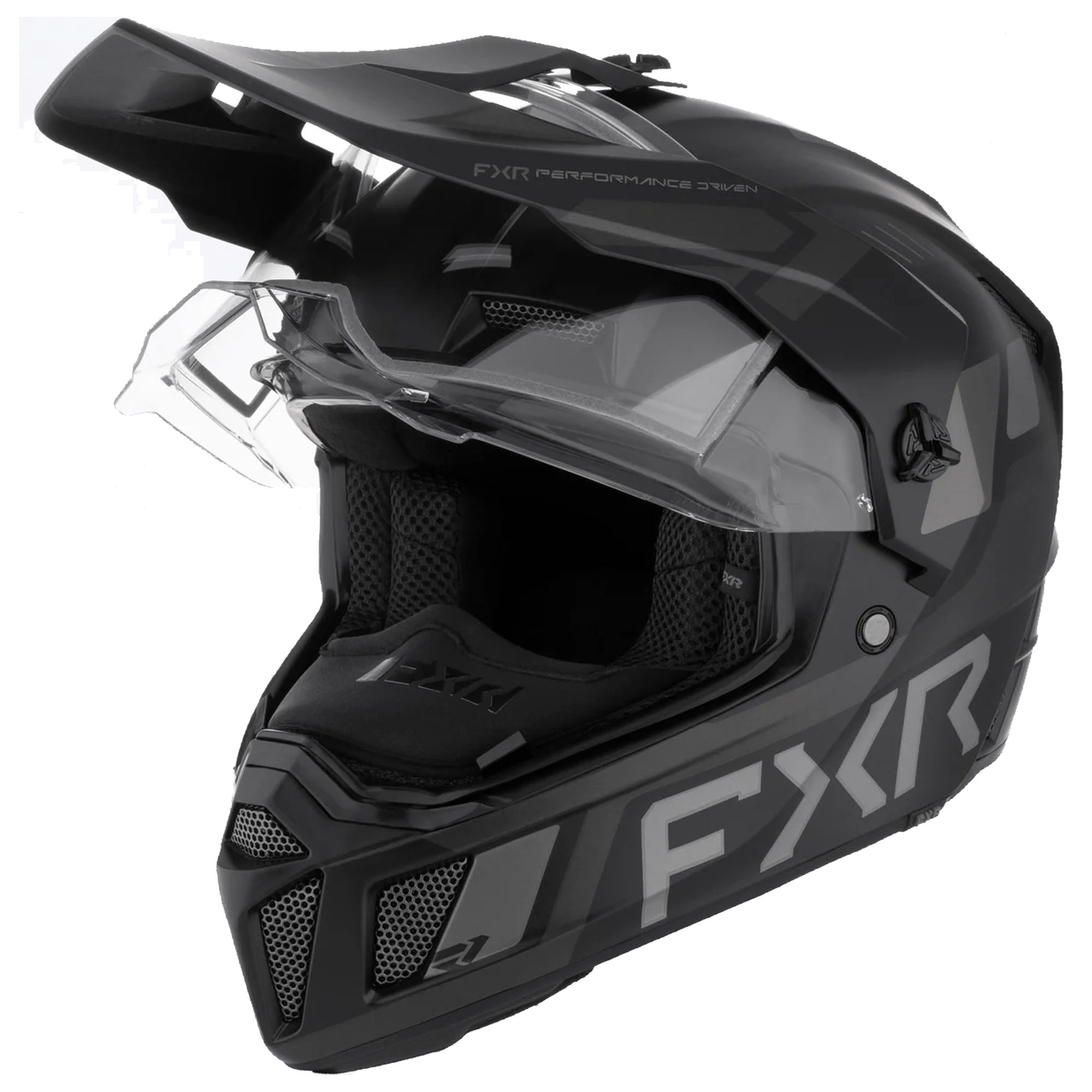 FXR  Youth Clutch X Helmet w Dual Shield Quick Release Dual Density EPS Black Ops FMVSS