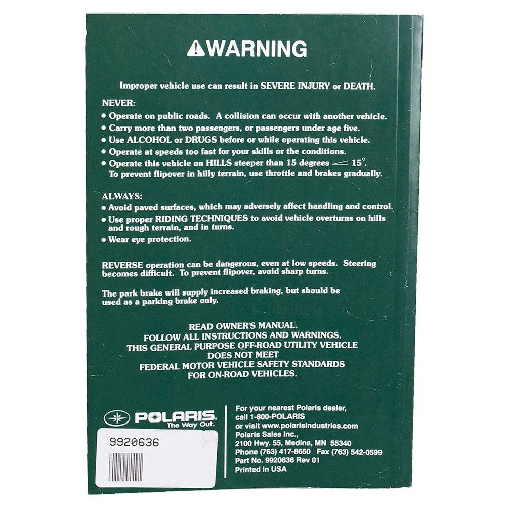 Genuine OEM Polaris Service Manual Ranger 9920636