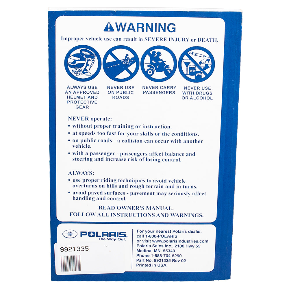 Genuine OEM Polaris Owners Manual Sportsman 9921335