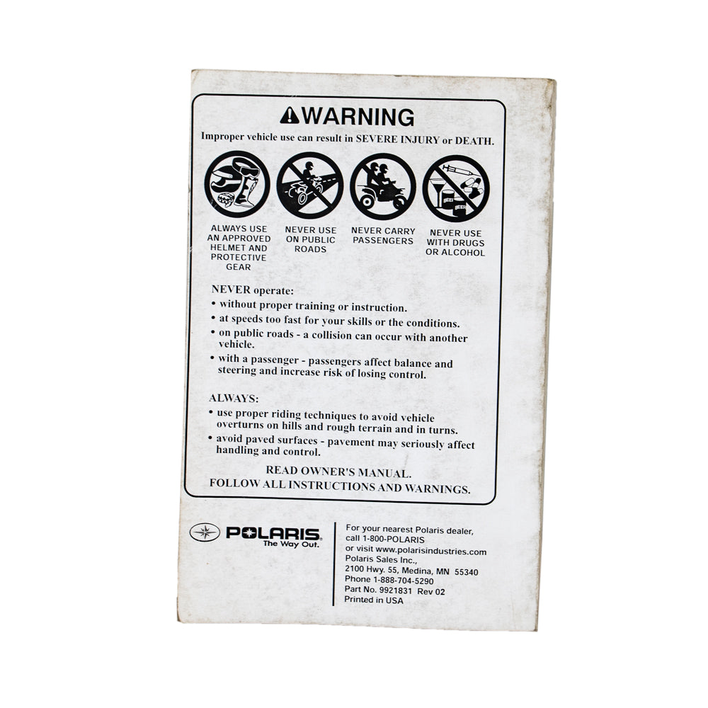 Polaris Owners Manual 09 Sportsman 800 HO EFI 9921831 alternate view