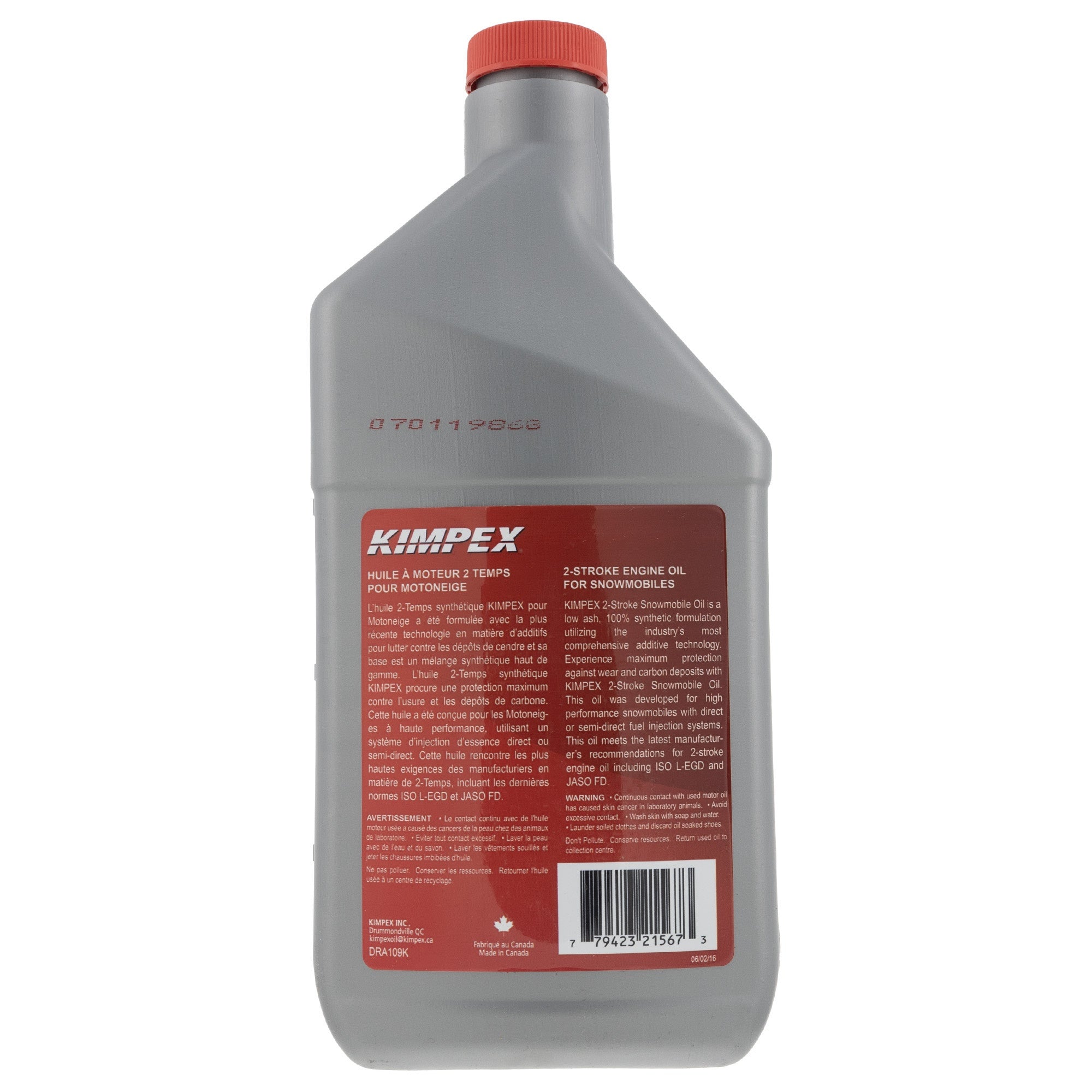 Kimpex 260626 Synthetic Engine Oil - Snowmobile Racing 2T 946 Miles