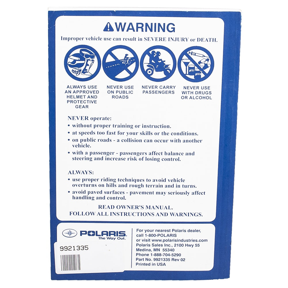 Polaris Owners Manual 2008 Sportsman 300 4X4 9921335 alternate view