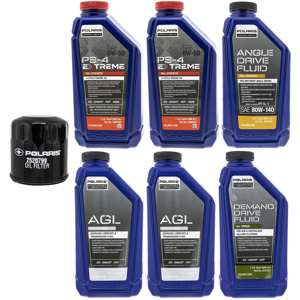 Polaris 2 Quart PS-4 Extreme 0W-50 Oil & Drivetrain Fluid Service Kit FKFSK20036