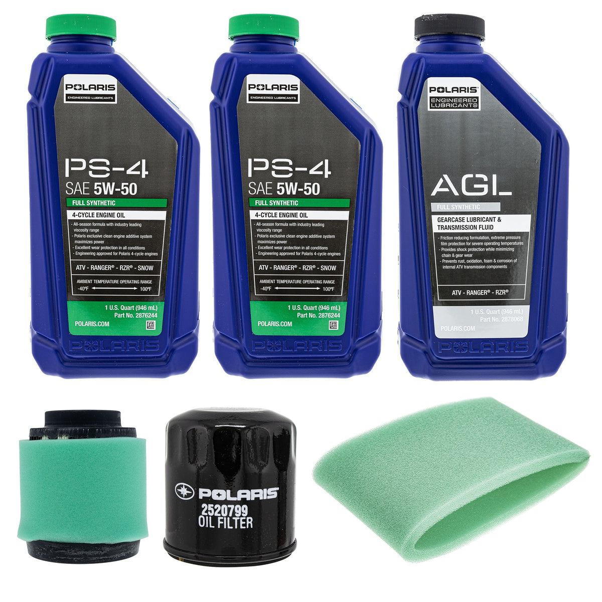 Polaris 2 Quarts PS-4 5W-50 Oil & AGL Transmission Fluid Service Kit with Air Filter FKOCK10465