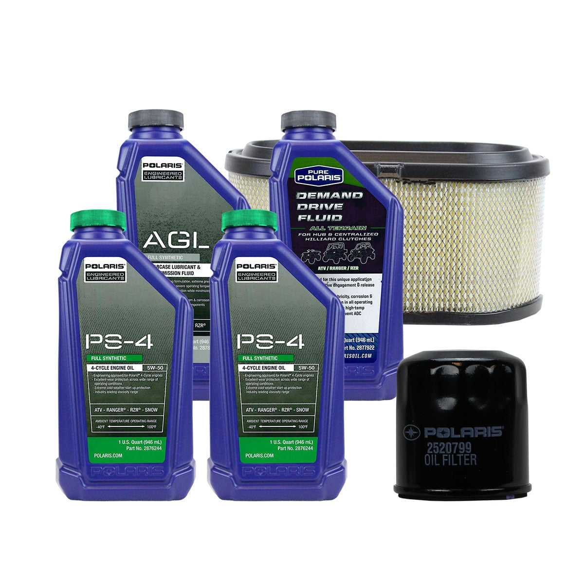 Polaris 2 Quarts PS-4 5W-50 Oil & Drivetrain Fluid Service Kit with Air Filter FKOCK10393