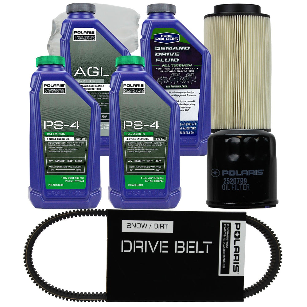 Polaris 2 Quarts PS-4 5W-50 Oil & Drivetrain Fluid Service Kit with Air Filter & Drive Belt FKOCK10411