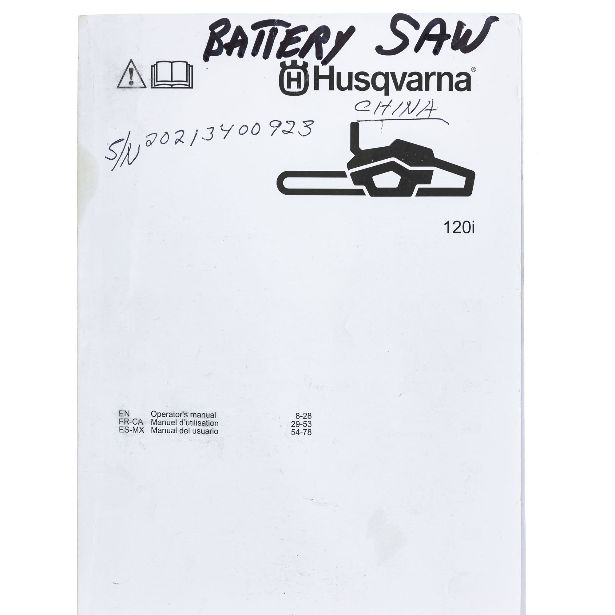 Husqvarna 967098104 120i Brushless Cordless Battery Chainsaw w Battery & Charger SDP220