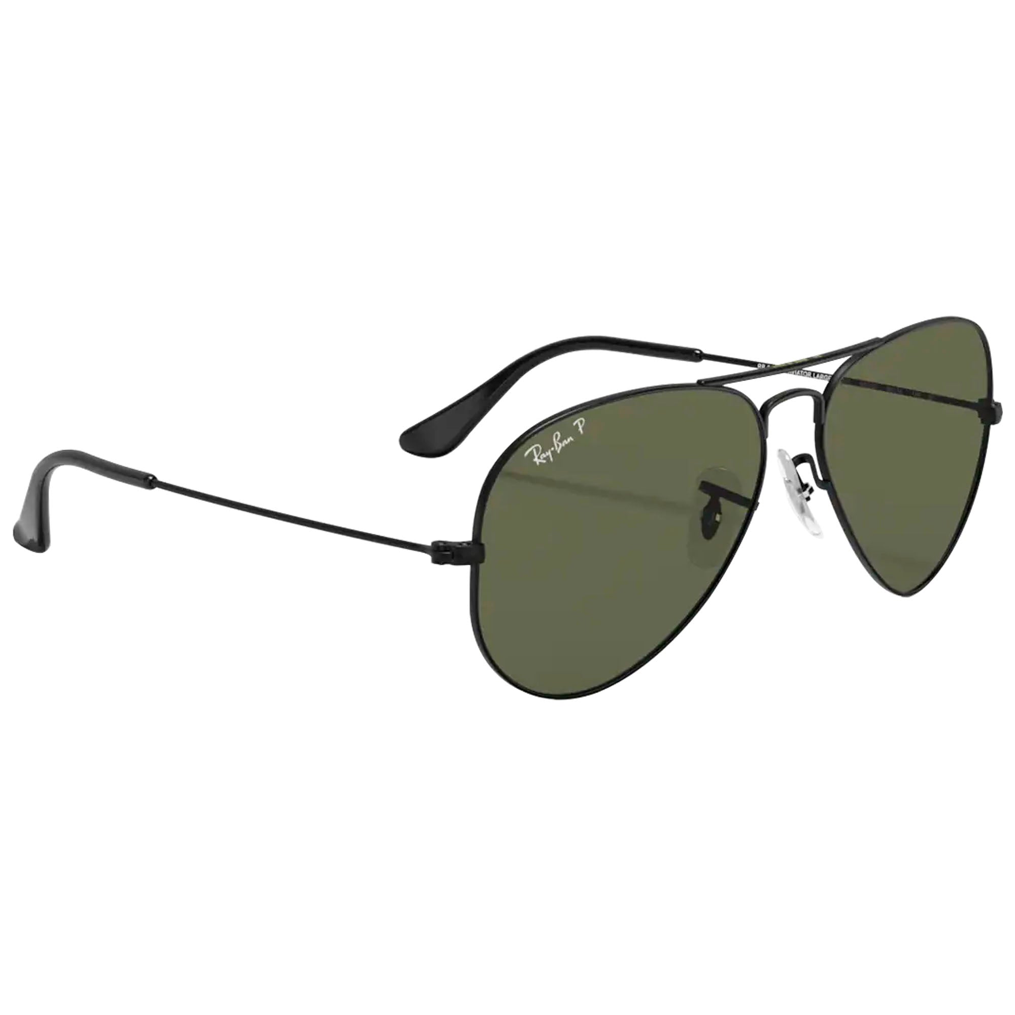 Ray-Ban RB3025-002/58 Aviator Sunglasses Polished Black Frame w Green Solid Lens RB3025